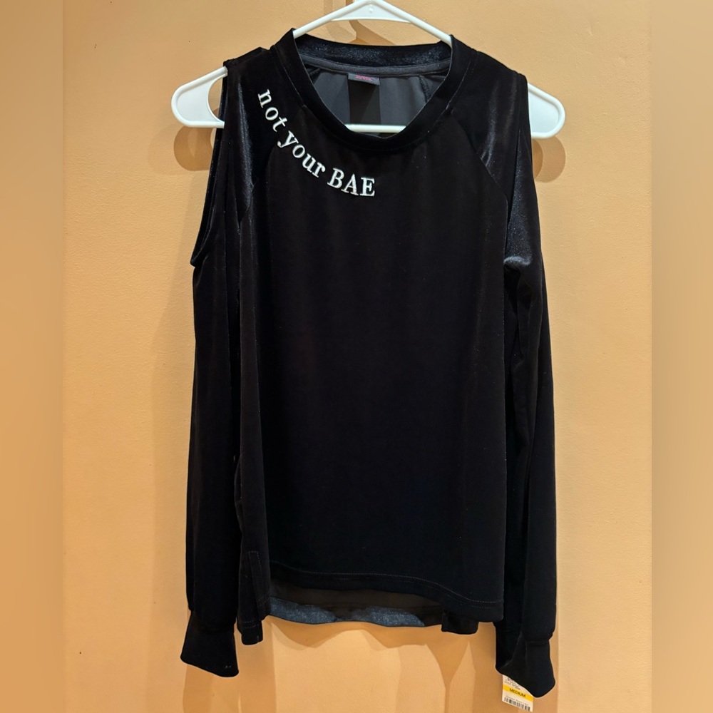Material Girl Active Velour Cold Shoulder Not Your BAE Long Sleeve Size M NWT